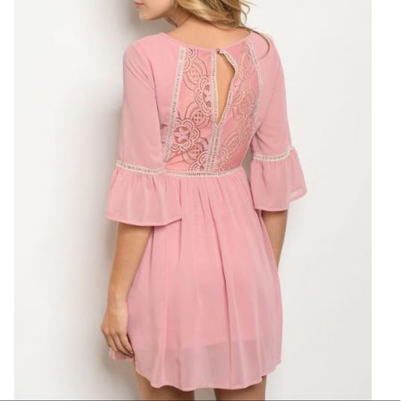 Blush Pink Bell Sleeve Babydoll Dress NWT - Picture 2 of 3